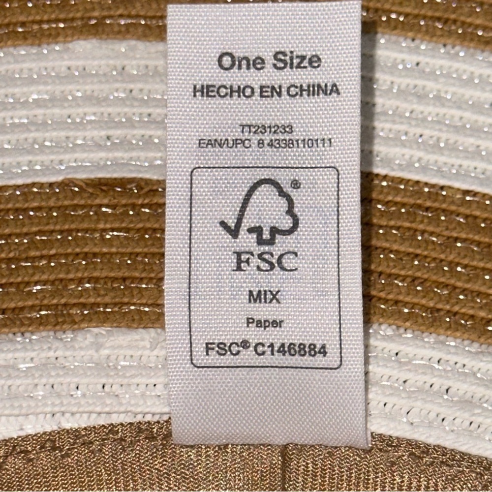 Time and Tru Striped Women's Sun Hat One Size Tan White Beach Floppy Hat NEW - Picture 11 of 11